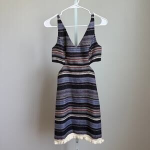 Venus sz 2 blue red striped mini fringe‎ dress NWOT